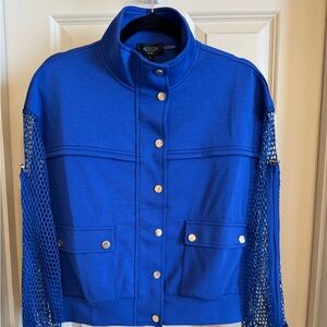 Vibrant Blue Bomber Jacket with Mesh Sleeves